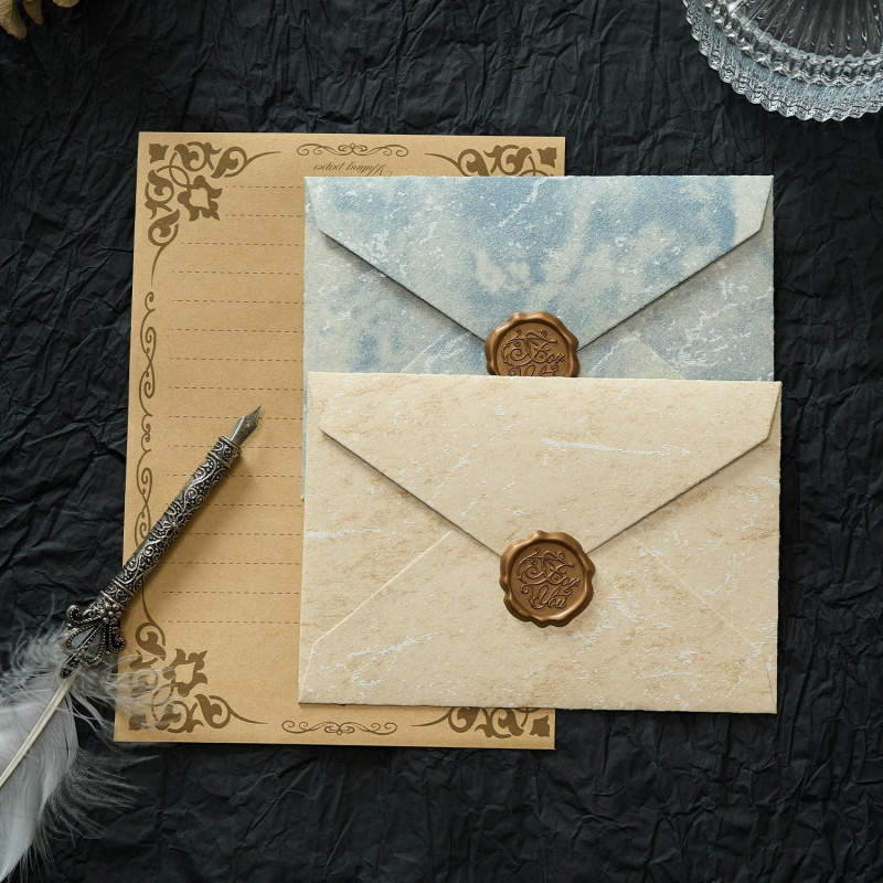 Wax Seal Letter Kit - 5 個の金色の影封筒チャンネルスタイルテクスチャ封筒手書きラブレター誕生日グリーティングカード招待状