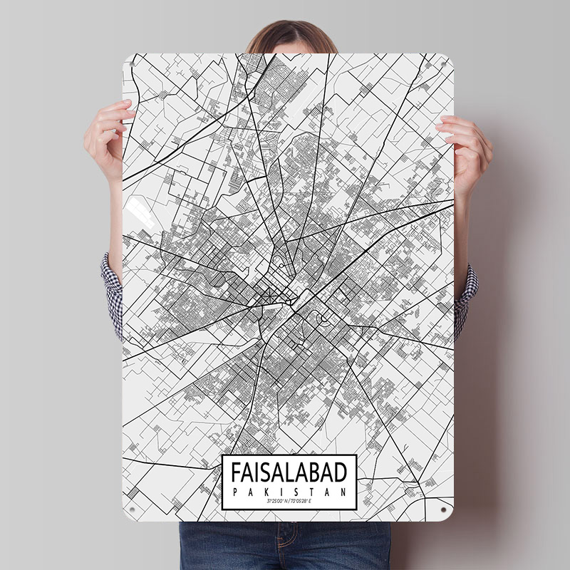 Custom Map Poster - ファイサラバード市地図パキスタン軽量ブリキポスターカスタムウォールアートヴィンテージメタルサインレトロブリキプレート部屋の装飾用居心地の良い空間に