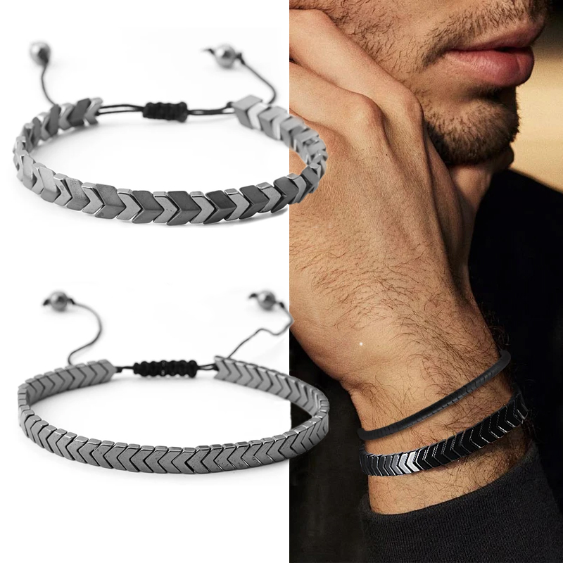 Coordinates Bracelet - 男性用ブラックストーンヘマタイトブレスレット,エネルギー,健康,減量,痩身,ファッション