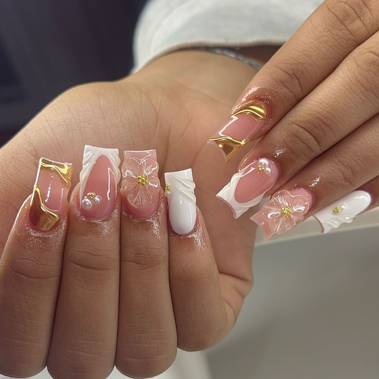 Pressed Flower Art - 接着剤付きアクリルフェイクネイル,ミディアムスクエアネイル,チークピンクの花,女の子用,24個