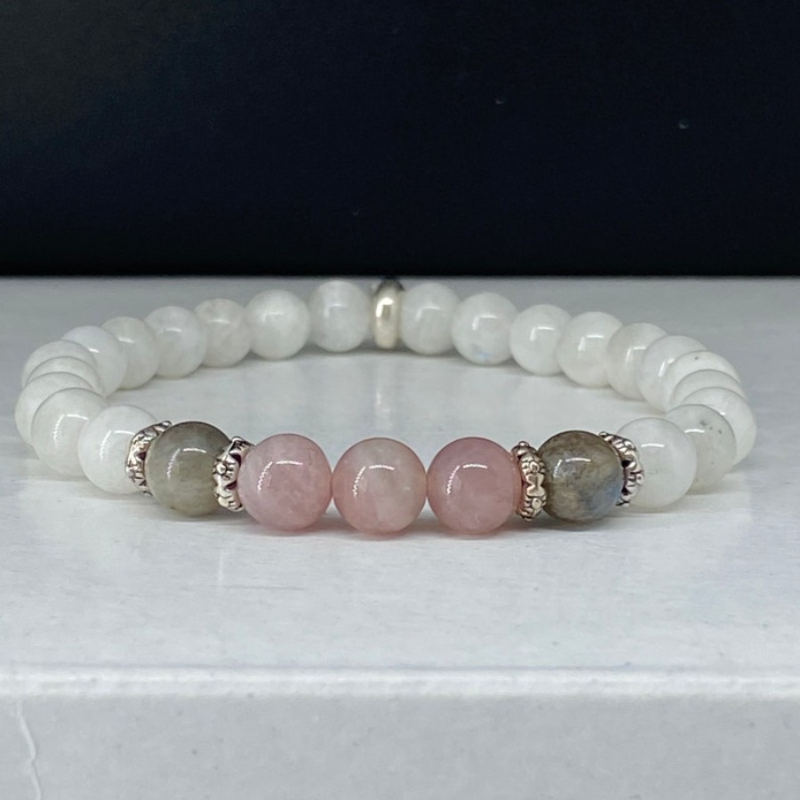 Coordinates Bracelet - ニュームーンストーン、ラブラドライト、ローズクォーツのブレスレット 穏やか、スピリチュアル、新たな始まり、ポジティブなエネルギー、保護 ストレス解消 B