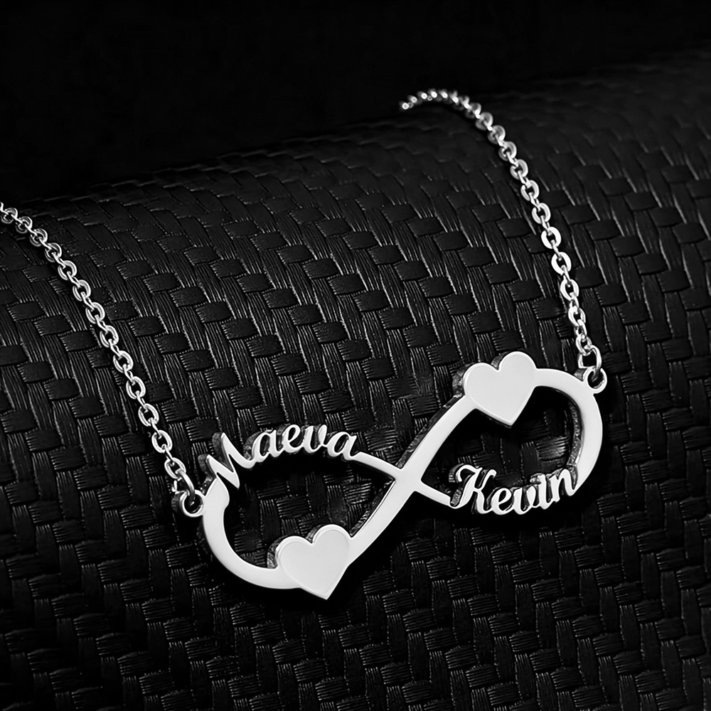 Name Necklace Custom - カスタムネームネックレス インフィニティハートペンダント ステンレス製 パーソナライズネームプレート エレガントなジュエリーギフト 女性への記念日プレゼント