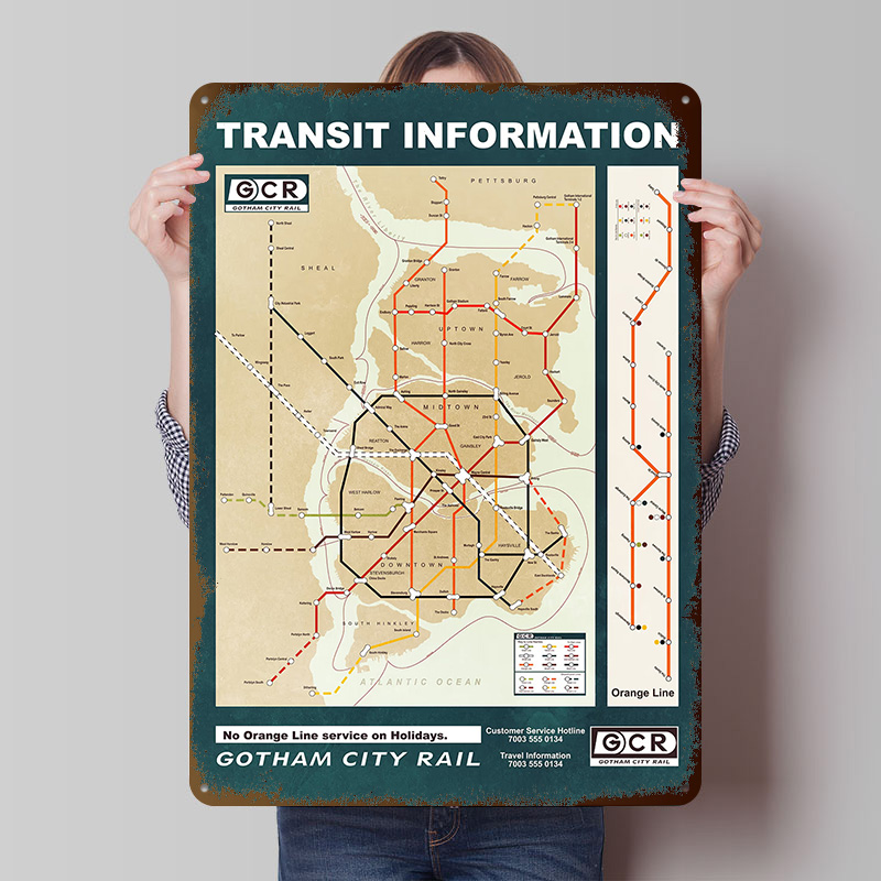 Custom Map Poster - ゴッサムシティマッププリントポスターカスタマイズされた壁アートレトロヴィンテージメタルブリキ看板部屋オフィス装飾寝室装飾家