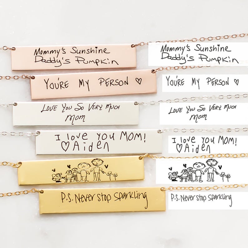 Handwriting Necklace Bar - パーソナライズされたカスタム実際手書き名ネックレス描画署名ネックレスインスピレーション引用バーネックレスジュエリー