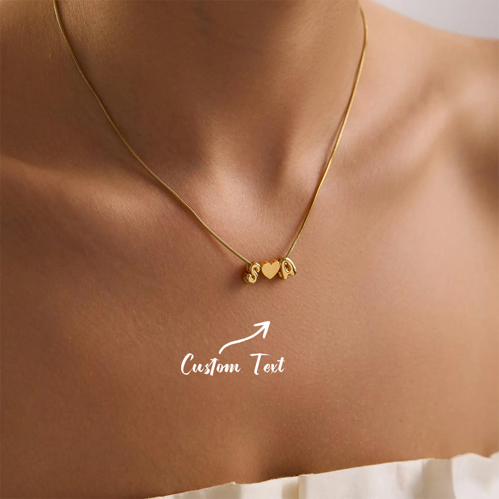 Name Necklace Custom - カスタム2文字イニシャルネーム3Dバブルハートネックレスステンレススチール製パーソナライズドスネークチェーンチョーカー女性用繊細なジュエリークリスマス