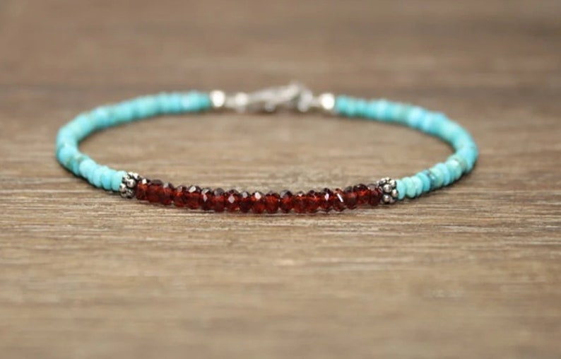 Coordinates Bracelet - ガーネット & ビューティーターコイズブレスレット、ターコイズジュエリー、誕生石、