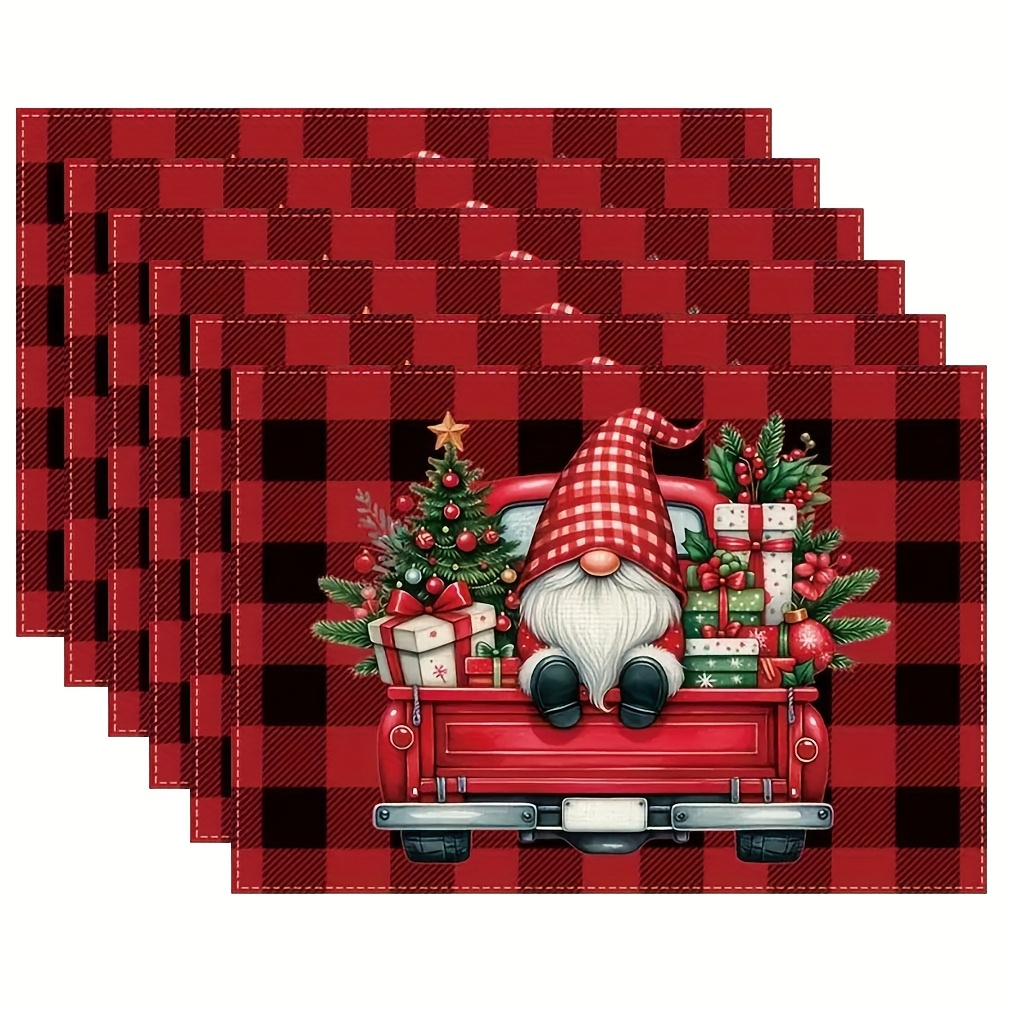 赤いクリスマスツリーと雪の結晶柄のプレースマット、耐熱性、冬 - Family Tree Print のレビューと価格