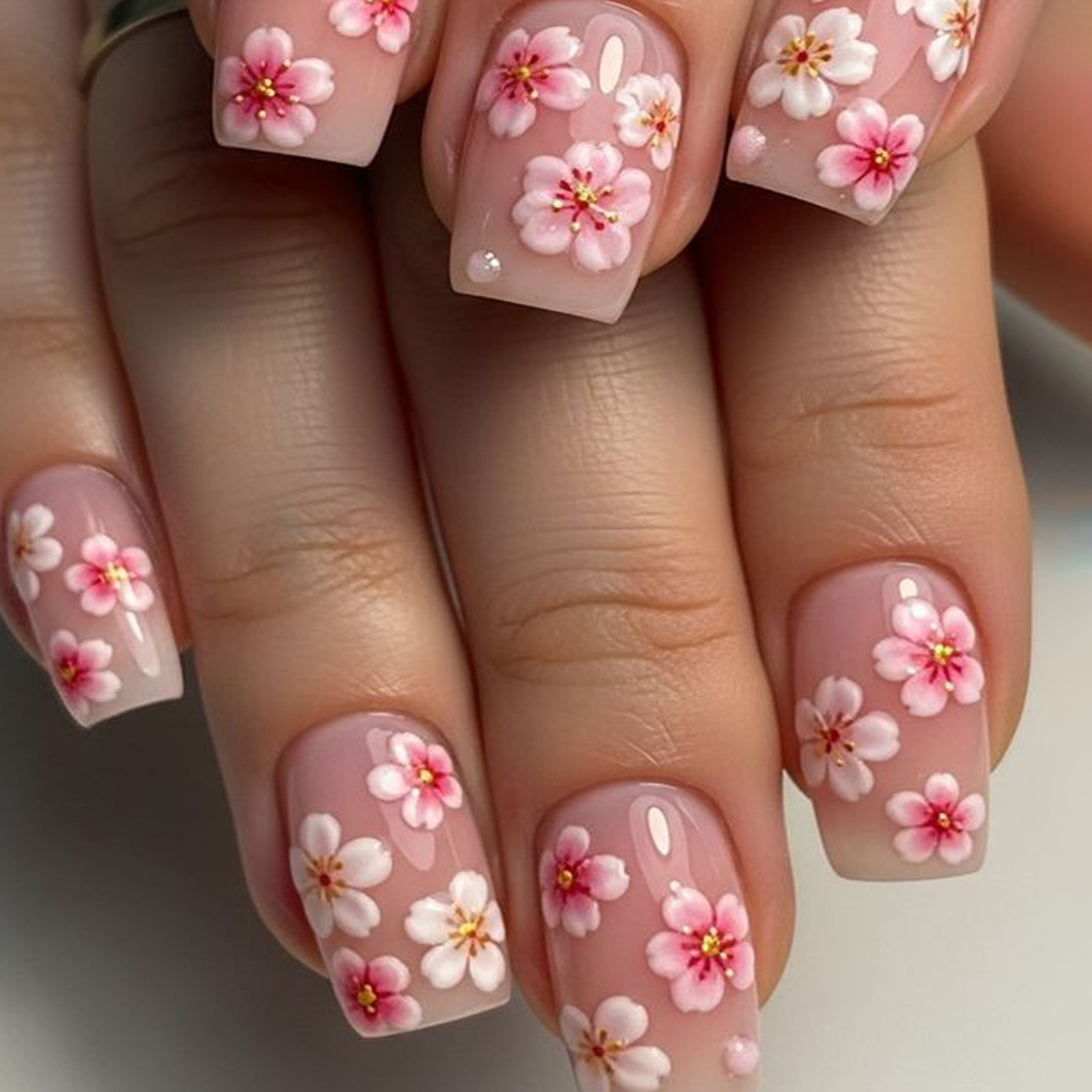 24枚入り 生花柄プレスオンネイルチップ 春夏 スクエア型  - Pressed Flower Art のレビューと価格