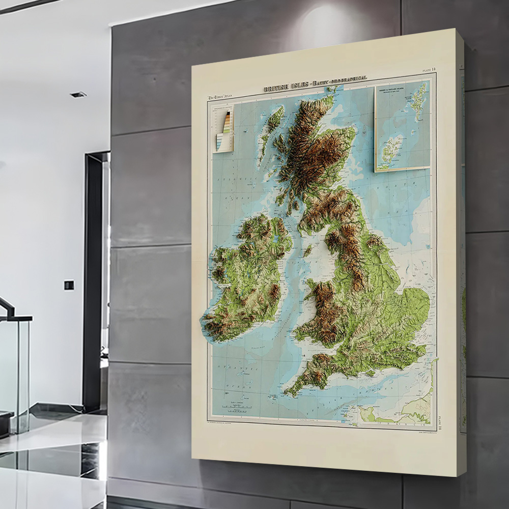 3D レリーフマップ 1922 年英国諸島印刷ポスターカスタ - Custom Map Poster のレビューと価格