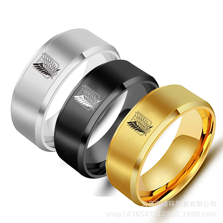 男性と女性のためのステンレス鋼の翼の指輪,5色,進撃の巨人, - Initial Ring Custom のレビューと価格