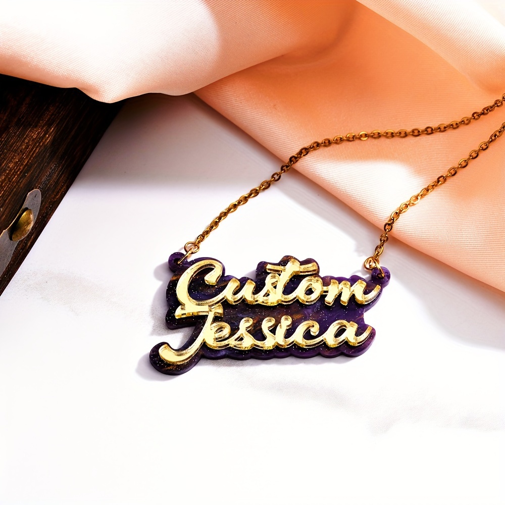 パーソナライズされた二層アクリルネームネックレス、二層のおし - Name Necklace Custom のレビューと価格