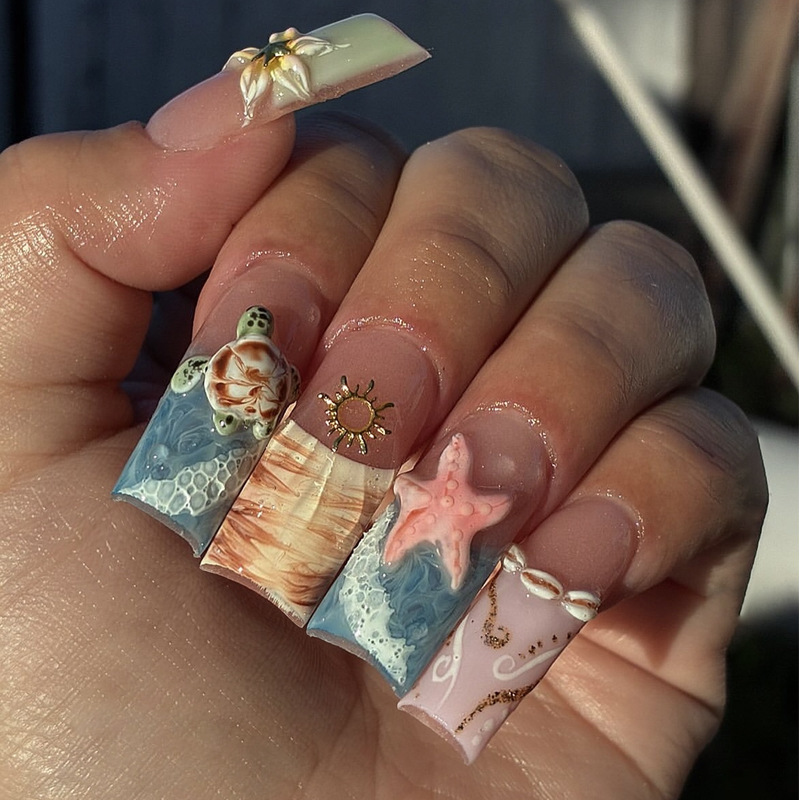 接着剤付きアクリルフェイクネイル,ミディアムスクエアネイル, - Pressed Flower Art のレビューと価格
