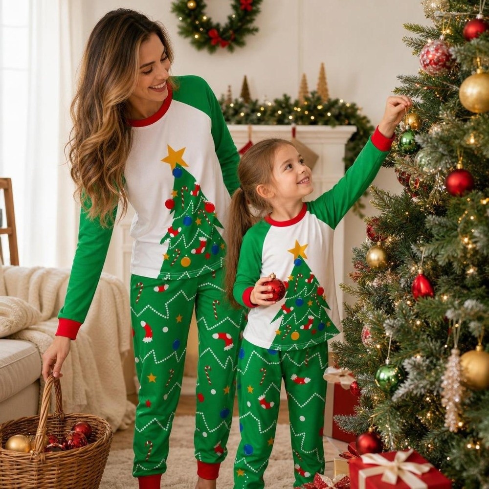 長袖クリスマスパジャマセット、クリスマスツリー柄、ファミリー - Family Tree Print のレビューと価格