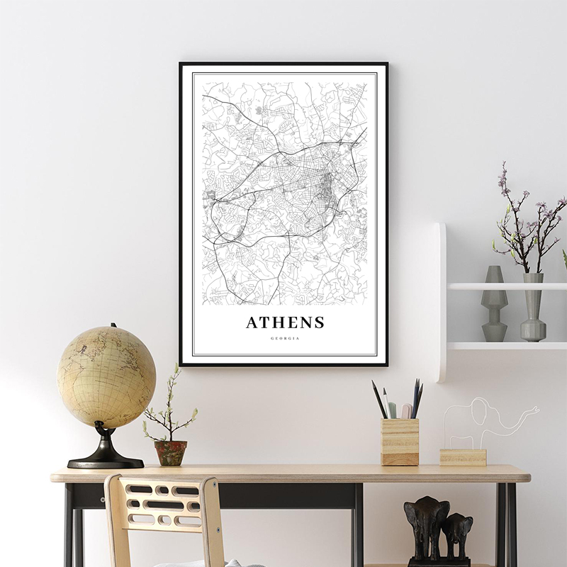 ギリシャ道路地図ポスター黒と白のプリント、アテネ市地図のキャ - Custom Star Map のレビューと価格