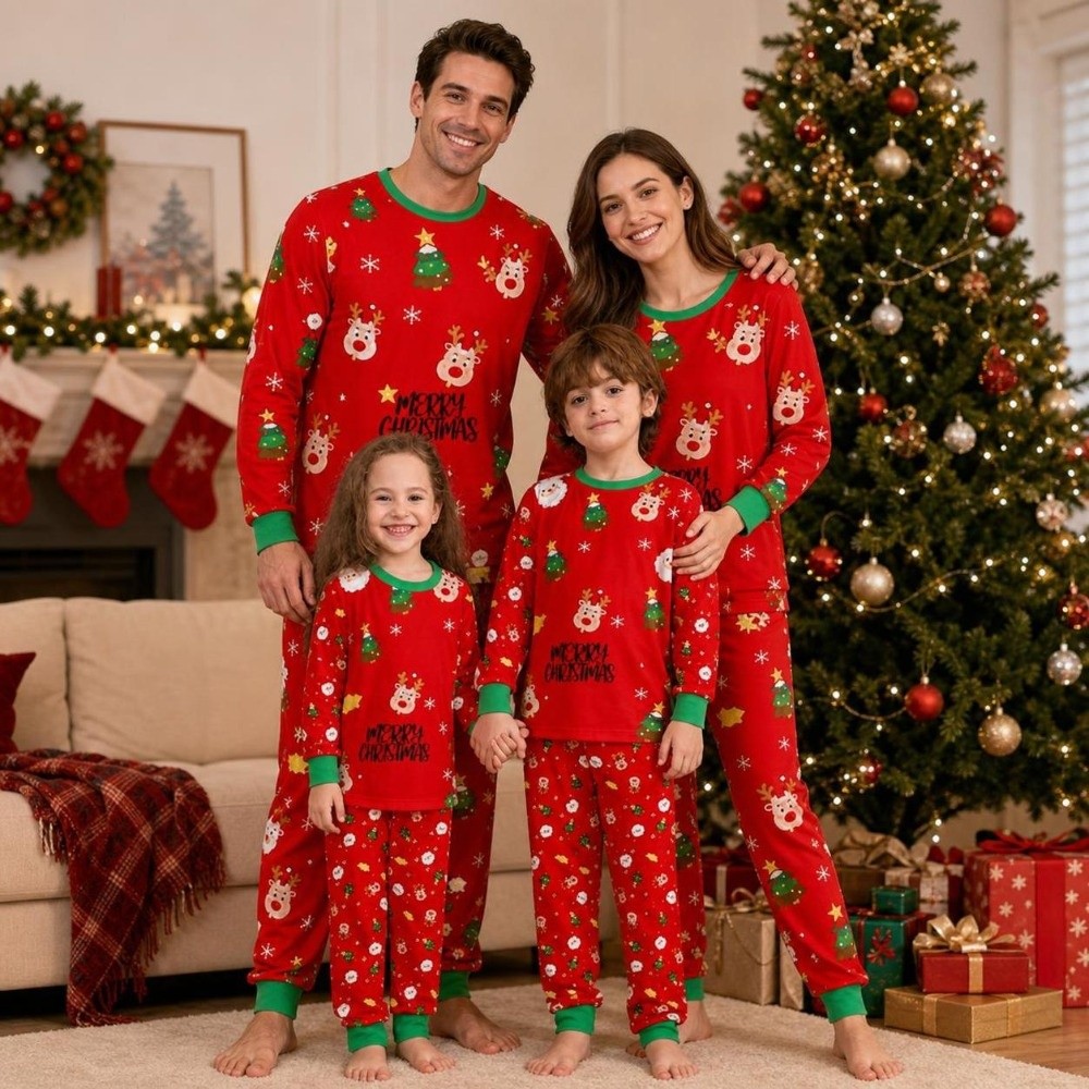 長袖クリスマスパジャマセット プリントクリスマスツリー柄 カ - Family Tree Print のレビューと価格