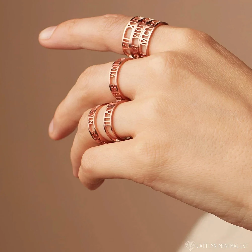 パーソナライズされたカスタム文字名オープンリング中空ステンレ - Initial Ring Custom のレビューと価格