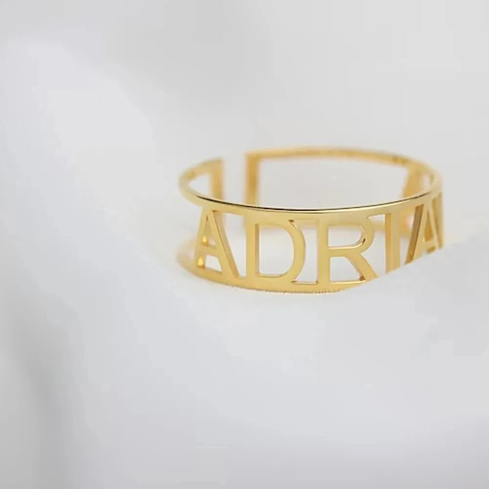 パーソナライズされたカスタム文字名オープンリング中空ステンレ - Initial Ring Custom のレビューと価格