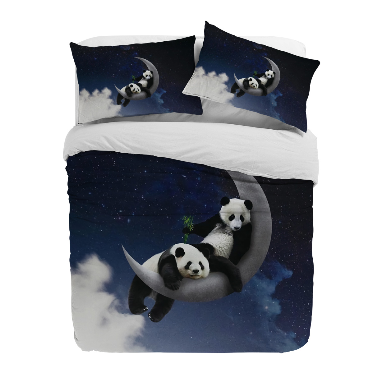 月夜空パンダ竹星動物布団カバー枕カバー付きカスタム3点寝具セ - Custom Night Sky のレビューと価格