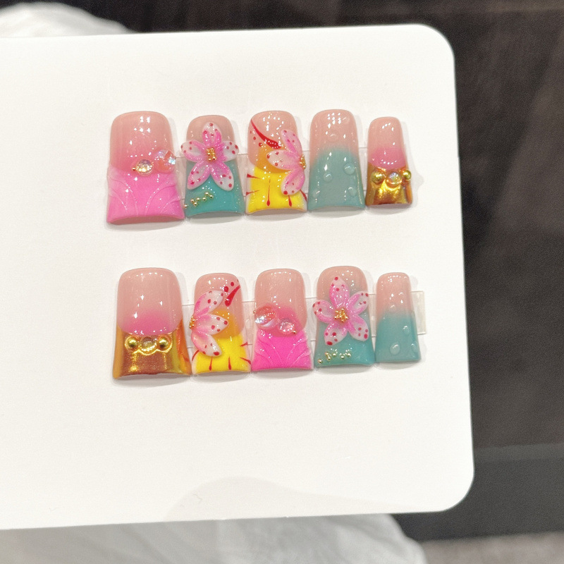 10個入り オーシャンスタイル フェイクネイル ダックビル  - Pressed Flower Art のレビューと価格