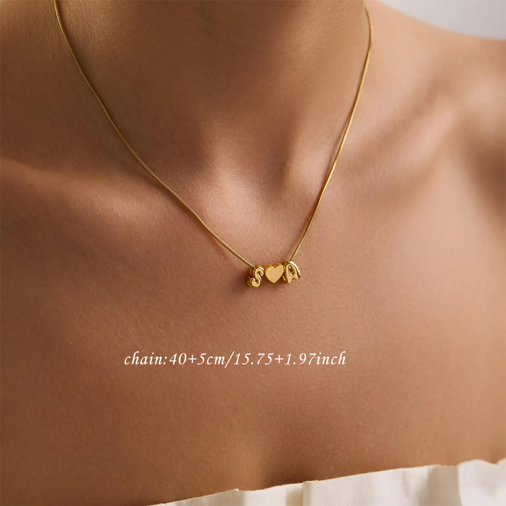 カスタム2文字イニシャルネーム3Dバブルハートネックレスステ - Name Necklace Custom のレビューと価格