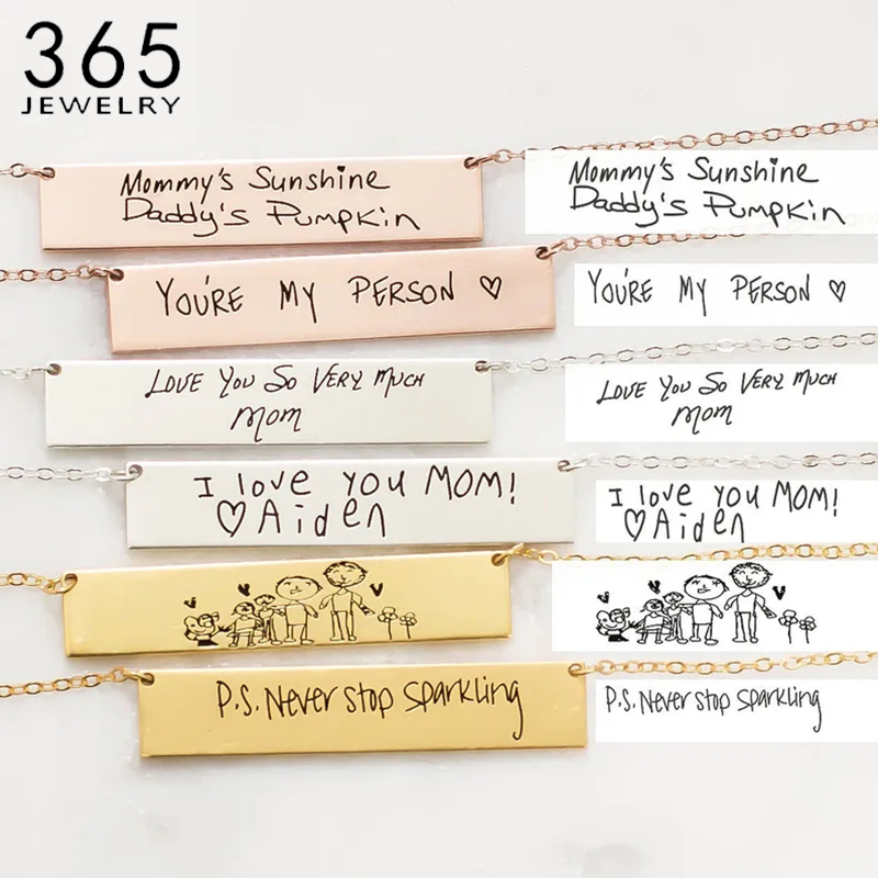 女性のためのパーソナライズされたステンレス鋼のネックレス,手 - Handwriting Necklace Bar のレビューと価格