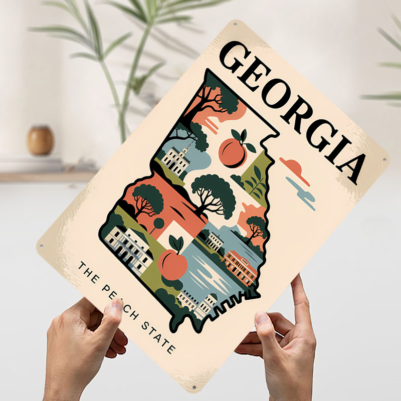 ジョージア州：ピーチステートイラストマッププリントポスター、 - Custom Map Poster のレビューと価格