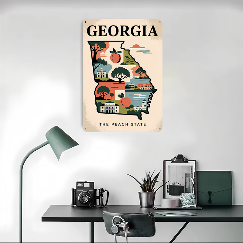 ジョージア州：ピーチステートイラストマッププリントポスター、 - Custom Map Poster のレビューと価格