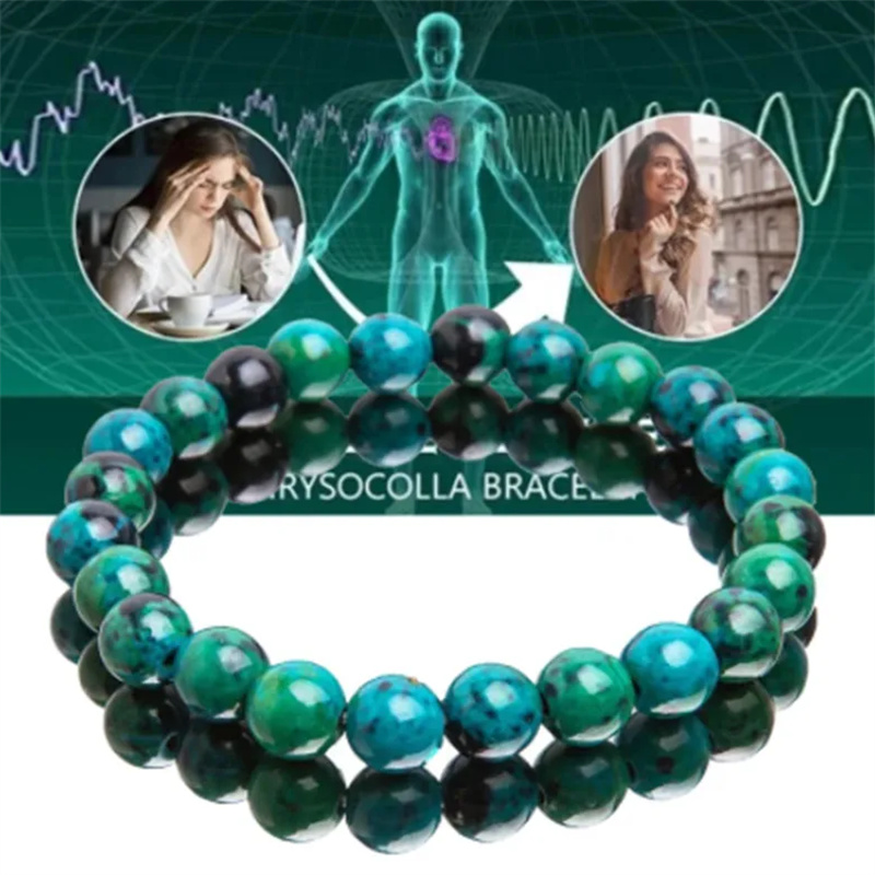 クリソコラマラカイトブレスレット女性男性天然石ビーズブレスレ - Coordinates Bracelet のレビューと価格